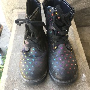 Girls Glitter Heart Fabric Boot Size 1